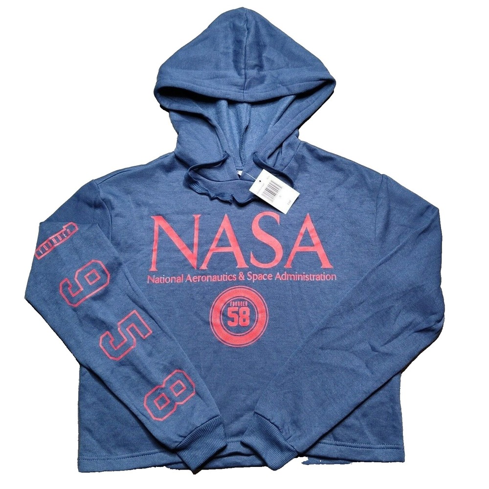 NASA Women Small‎ Founded 1958 Blue Cropped Lightweight Pullover Hoodie NEW